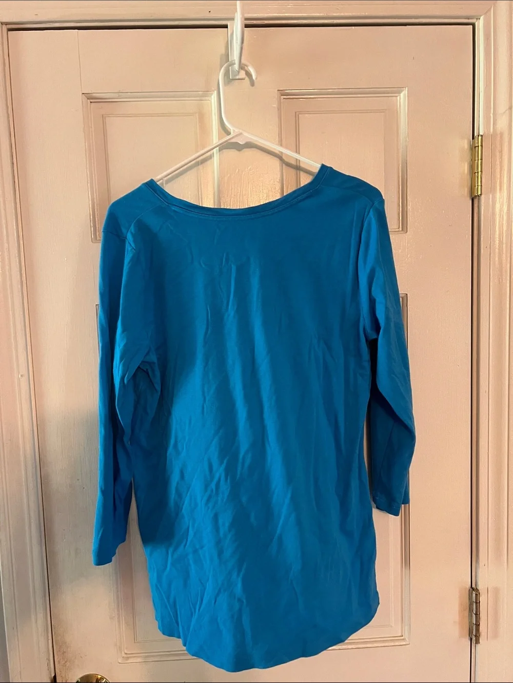 St. John's Bay Teal-Blue V-Neck 3/4 Sleeve Top - Picture 3 of 3